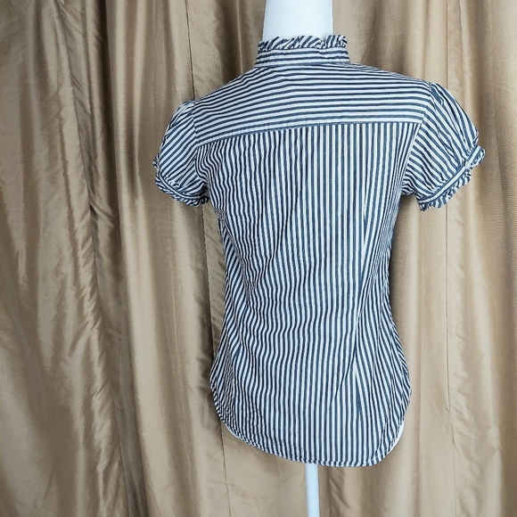 Vintage Gap Navy blue striped Cotton ruffled button top size S - Picture 4 of 9